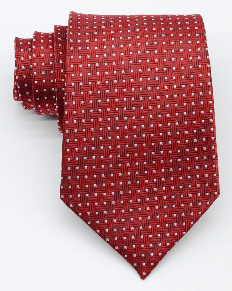 Geotae Zerun New Classic Solid Checks Paisley JACQUARD WOVEN Silk Men's Tie Necktie (Woven Red) - Image 3